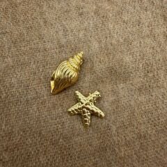 İkili Deniz Yıldızı ve Deniz Kabuğu Gold Toka