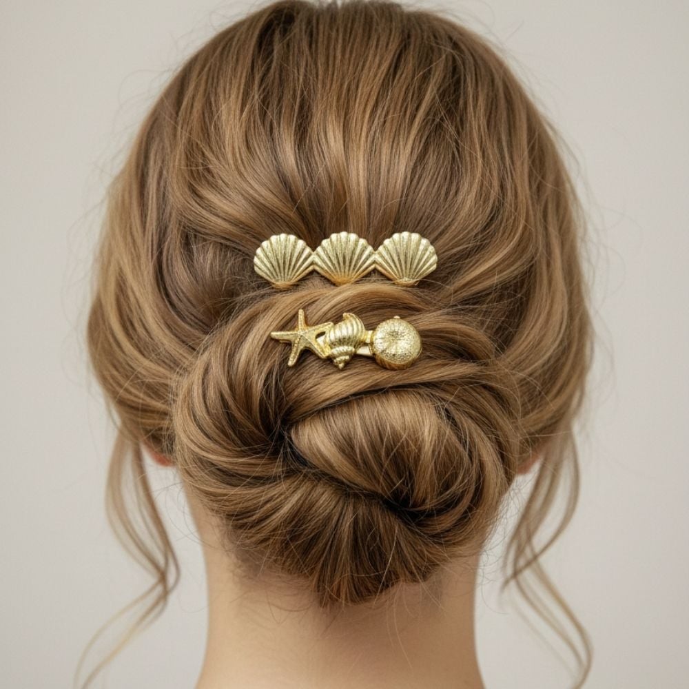 İkili Deniz Kabuğu Gold Toka