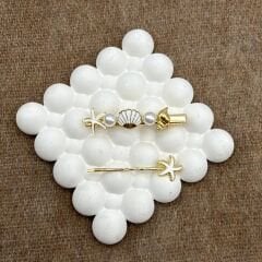 İkili Deniz Kabuğu Beyaz - Gold Toka