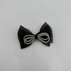 Taş Detaylı Siyah Kurdele Fiyonk Toka