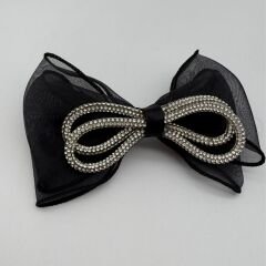 Taş Detaylı Siyah Kurdele Fiyonk Toka