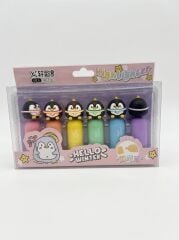 PENGUEN Figürlü 6'lı Mini Fosforlu Not Kalemi