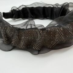 Taş Detaylı Siyah Tül Fransız Taç