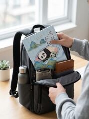 PANDA Figürlü Mavi Renk En 14 Boy 20 Cm Çizgili Not Defteri