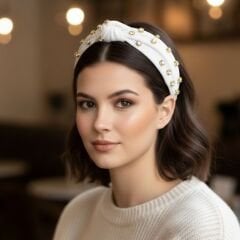 Gold Detaylı Taş Desenli Beyaz Taç