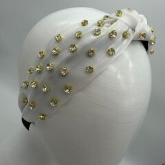 Gold Detaylı Taş Desenli Beyaz Taç