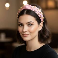 Gold Detaylı Taş Desenli Pembe Taç