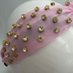 Gold Detaylı Taş Desenli Pembe Taç