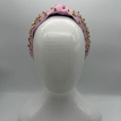 Gold Detaylı Taş Desenli Pembe Taç