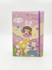 Çocuk ve Tavşan Figürlü Pembe Renkli En 14,5 cm Boy 21 cm Çizgili Defteri