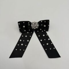 Parlak Taş Detaylı Siyah Fiyonk Kurdele Toka