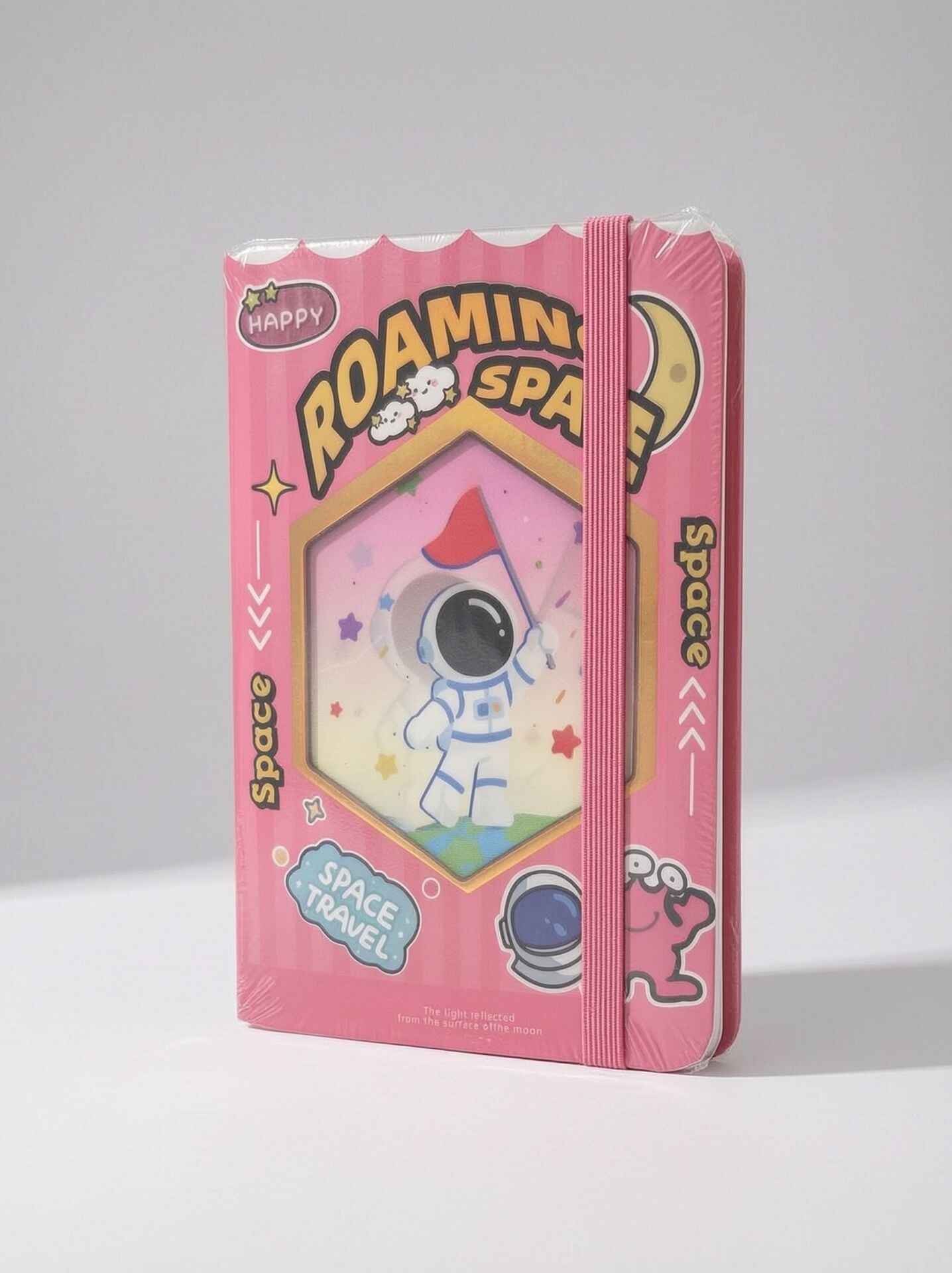 Astranot Figürlü Hologram Pembe Renkli En 7,5 cm Boy 10,5 cm Çizgili Not Defteri