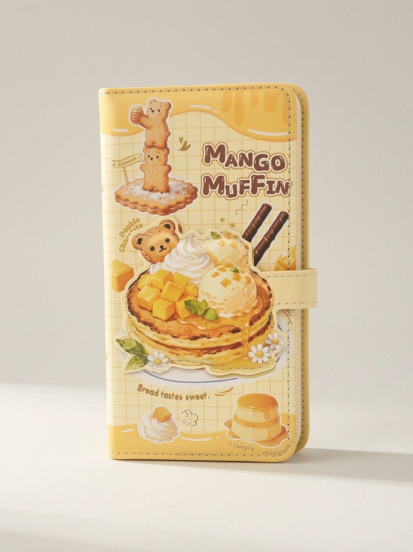 Ayıcık Pasta Figürlü Kabartmalı Sarı Renkli Mıknatıs Kapaklı En 9 cm Boy 18 cm Çizgili Defteri