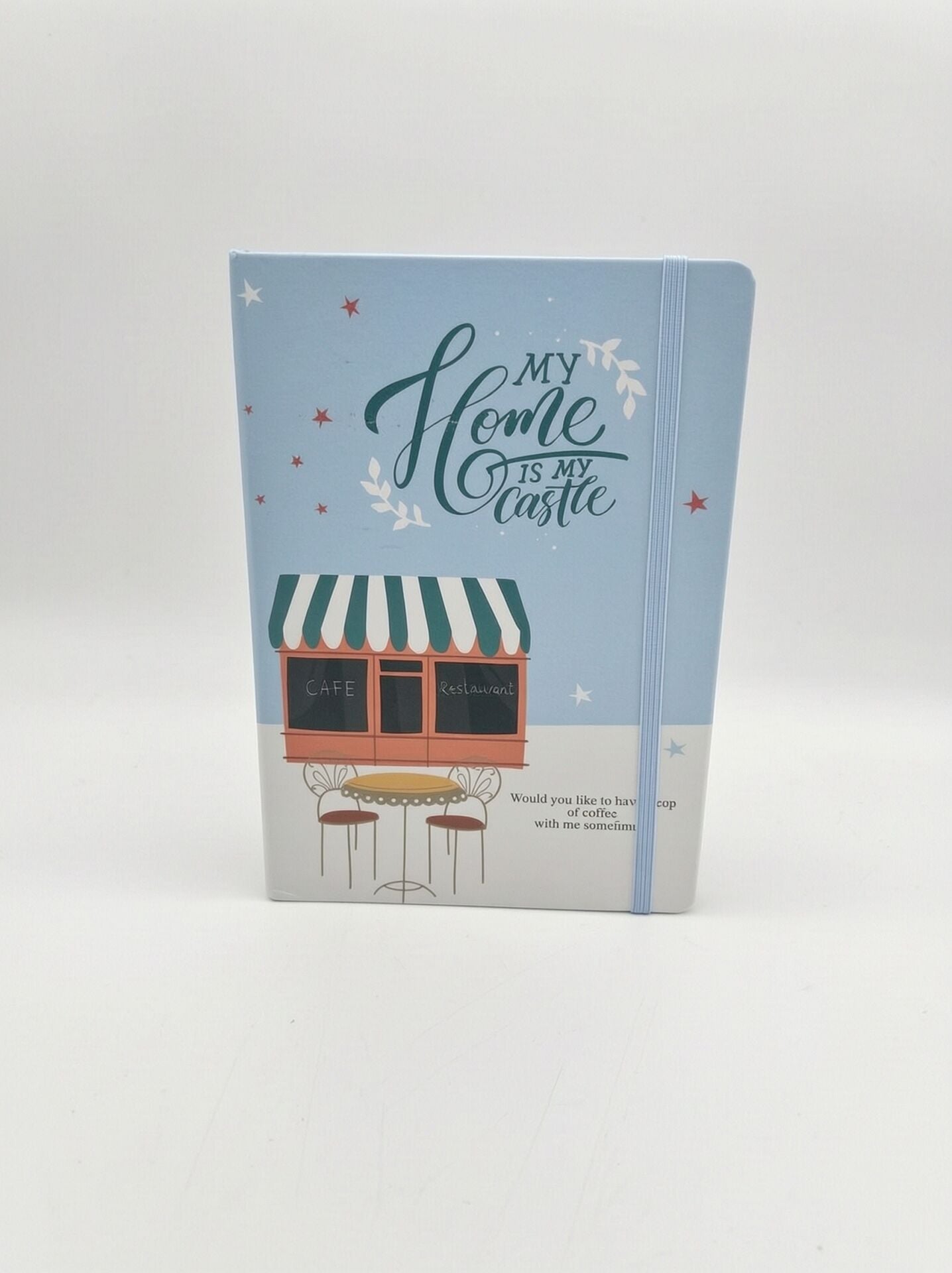 Cafe Figurlü Mavi Renkli En 14,5 cm Boy 20.5 cm Çizgili Defteri