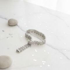 Silver Kalın Hasır Gold Detaylı Çelik Bileklik