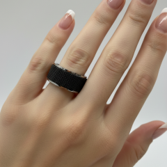 Silver Detaylı Siyah Çelik Spinner Unisex Yüzük