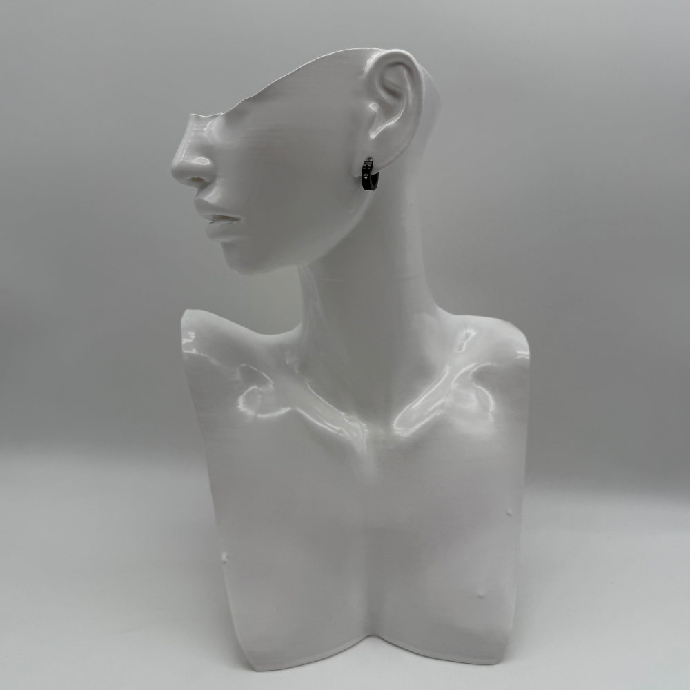 Zirkon Taşlı Siyah Çelik Halka Küpe