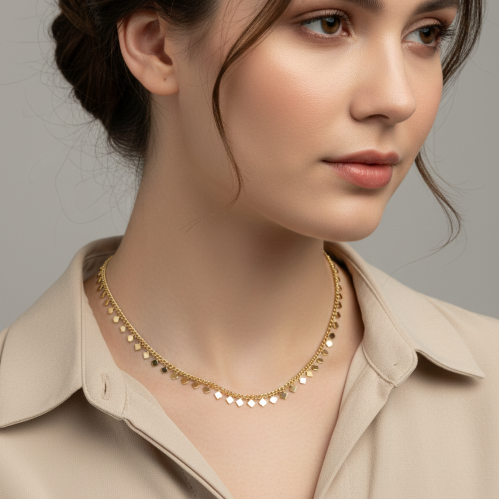 Kare Pullu Gold Zincir Kolye