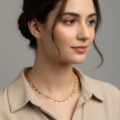 Yuvarlak Pullu Gold Zincir Kolye