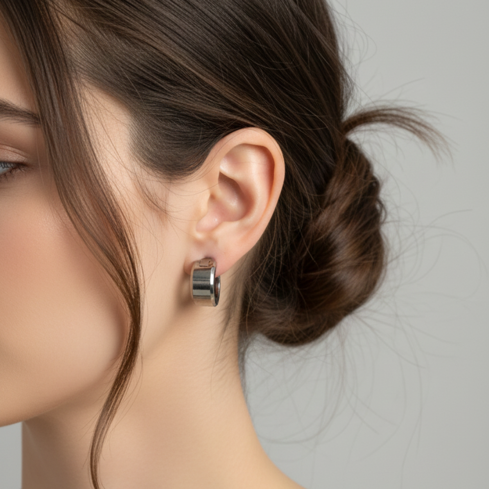 Unısex Silver Titanyum Halka Küpe