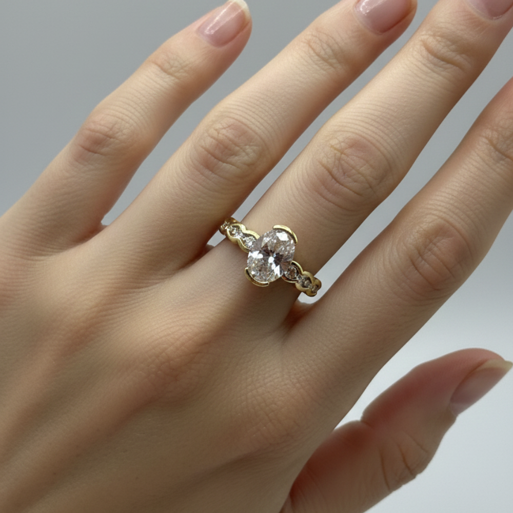 Xuping Çift Oval Taşlı Gold Zarif Yüzük