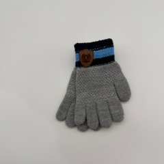 Çocuk Gri Triko Eldiven – Lacivert Çizgili (4–8 Yaş)
