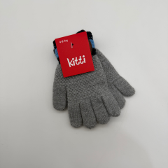 Çocuk Gri Triko Eldiven – Lacivert Çizgili (4–8 Yaş)