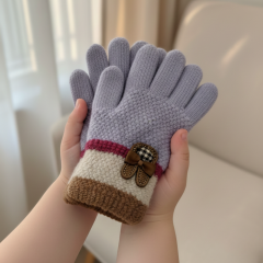 Çocuk Lila Triko Fiyonk Detaylı Eldiven – Renkli Çizgili (3–6 Yaş)