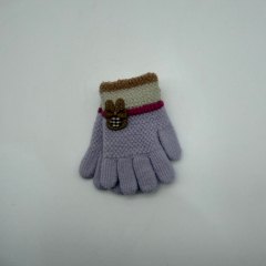 Çocuk Lila Triko Fiyonk Detaylı Eldiven – Renkli Çizgili (3–6 Yaş)