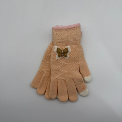 Çocuk Somon Triko Kelebek Detaylı Eldiven – Dokulu Örgü Tasarımlı (9–12 Yaş)
