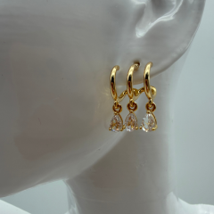 Stainless Steel Üçlü Damla Taş Detaylı Gold Halka Küpe