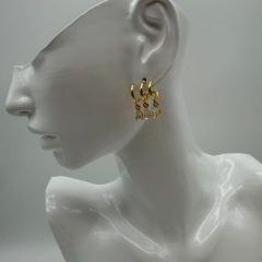 Stainless Steel Üçlü Damla Taş Detaylı Gold Halka Küpe