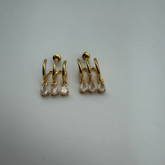 Stainless Steel Üçlü Damla Taş Detaylı Gold Halka Küpe