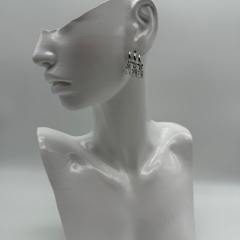 Stainless Steel Üçlü Baget Taş Detaylı Silver Halka Küpe