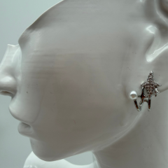 Stainless Steel Yıldız ve İnci Detaylı Silver Çoklu Görünümlü Küpe