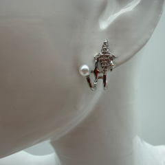 Stainless Steel Yıldız ve İnci Detaylı Silver Çoklu Görünümlü Küpe