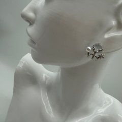 Stainless Steel Çiçek, İnci ve Yıldız Detaylı Silver Çoklu Görünümlü Küpe