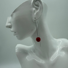 Kırmızı Taşlı Uzun Zincir Sallantılı Küpe