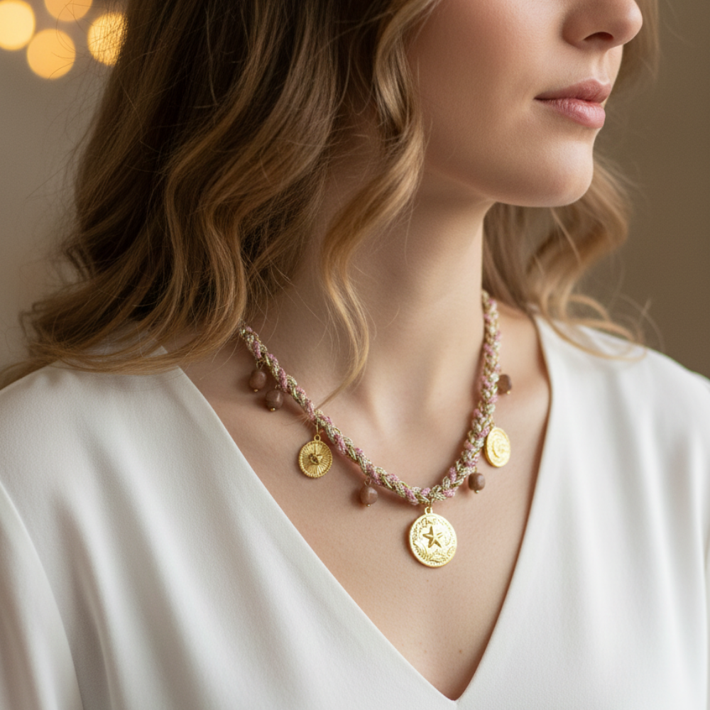 Kalp Charm Detaylı Örgü Zincir Gold Kolye – 60 cm