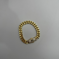 Gold Kalın Zincir Taş Detaylı Bileklik