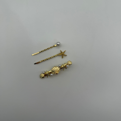 3'lü Deniz Kabuğu ve İncili Gold Tokalı Saç Aksesuar Seti