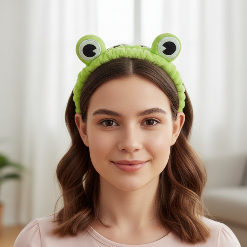 Sevimli Yeşil Kurbağa Saç Bandı Peluş Saç Bandana