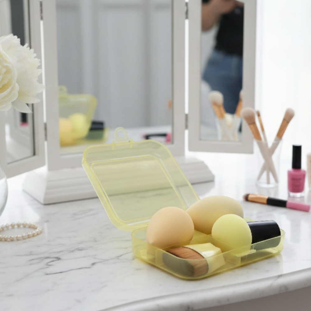 Kutulu 4'lü Makyaj Süngeri Seti (Fondöten, Kapatıcı, Pudra Uygulama) - Sarı Set