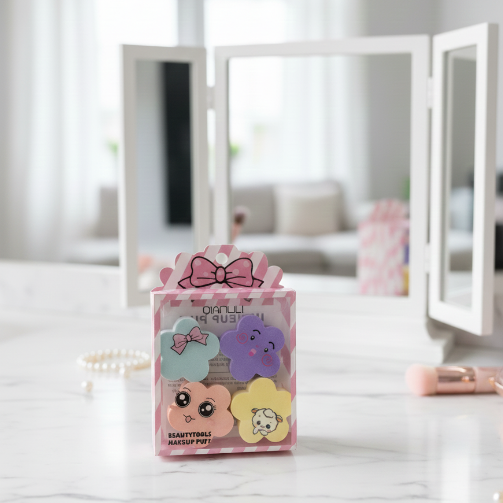 4'lü Çiçek Şekilli Renkli Makyaj Süngeri