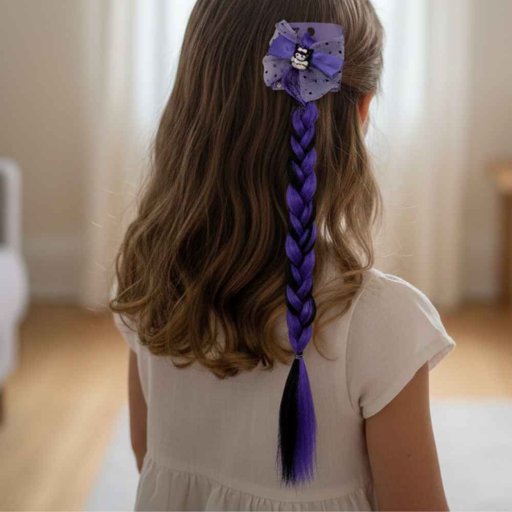 Kuromi Mor Siyah Çocuk Saç Tokası Örgü Modeli