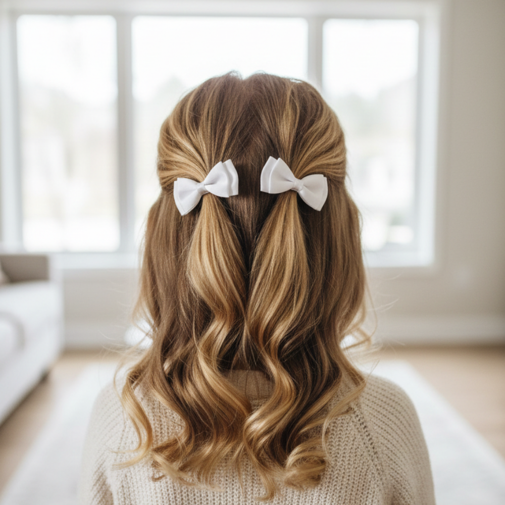 Kız Çocuk Beyaz İkili Fiyonk Pens Toka Seti