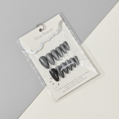 Cat Eye Efektli Gri Siyah Takma Tırnak