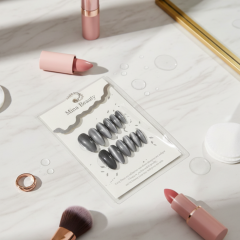 Cat Eye Efektli Gri Siyah Takma Tırnak