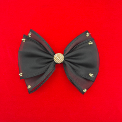 Gold Detaylı Ortası Taşlı Top Figürlü Siyah Kurdela Kadın Toka