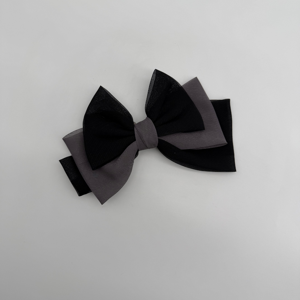 Siyah Gri Kumaş Kurdele Kadın Toka